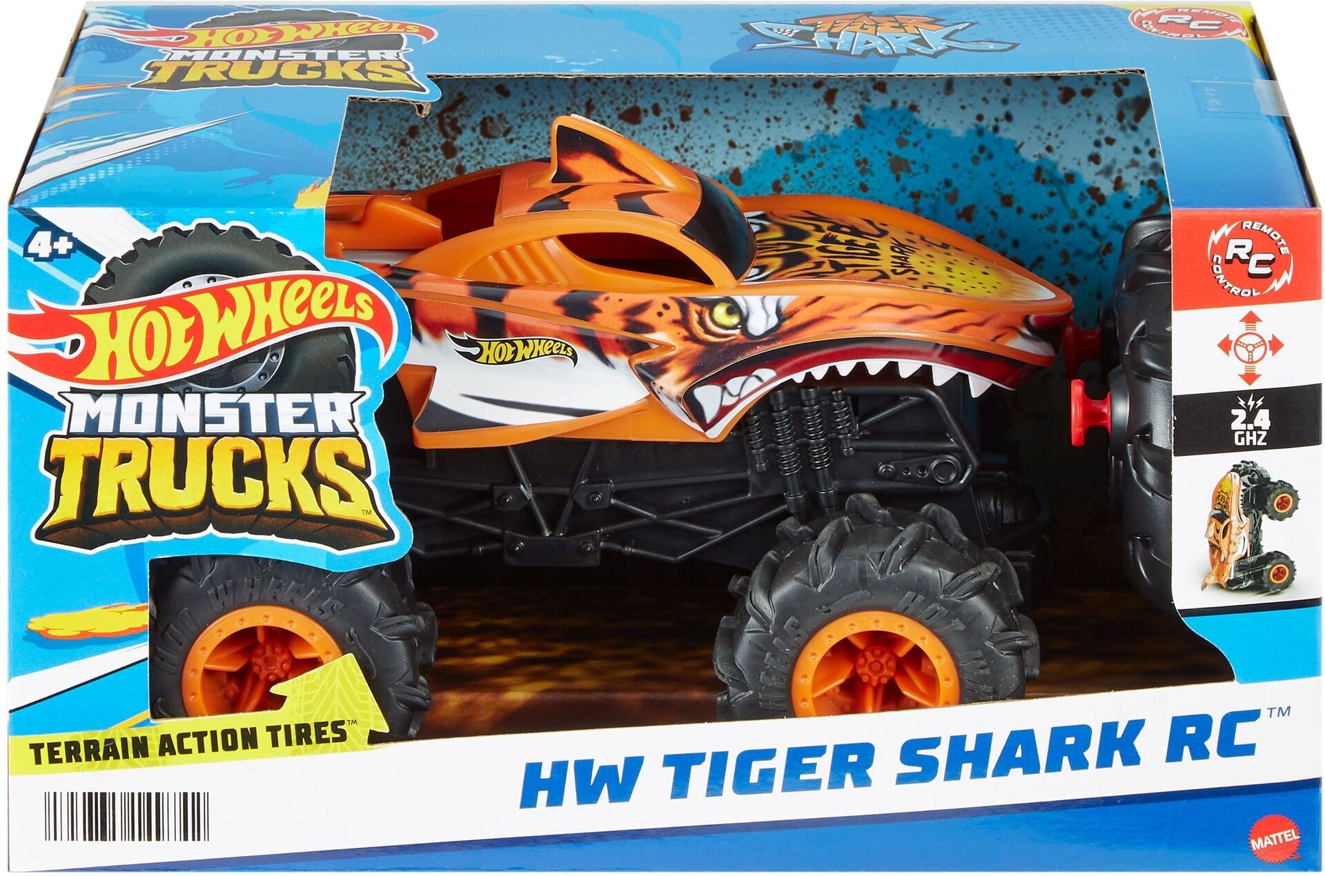 Truck - Mattel - Hot Wheels RC Monster Trucks HW Tigerhai RC im Maßstab 1:24, ferngesteuerter Spielzeugtruck - Modell MATTEL