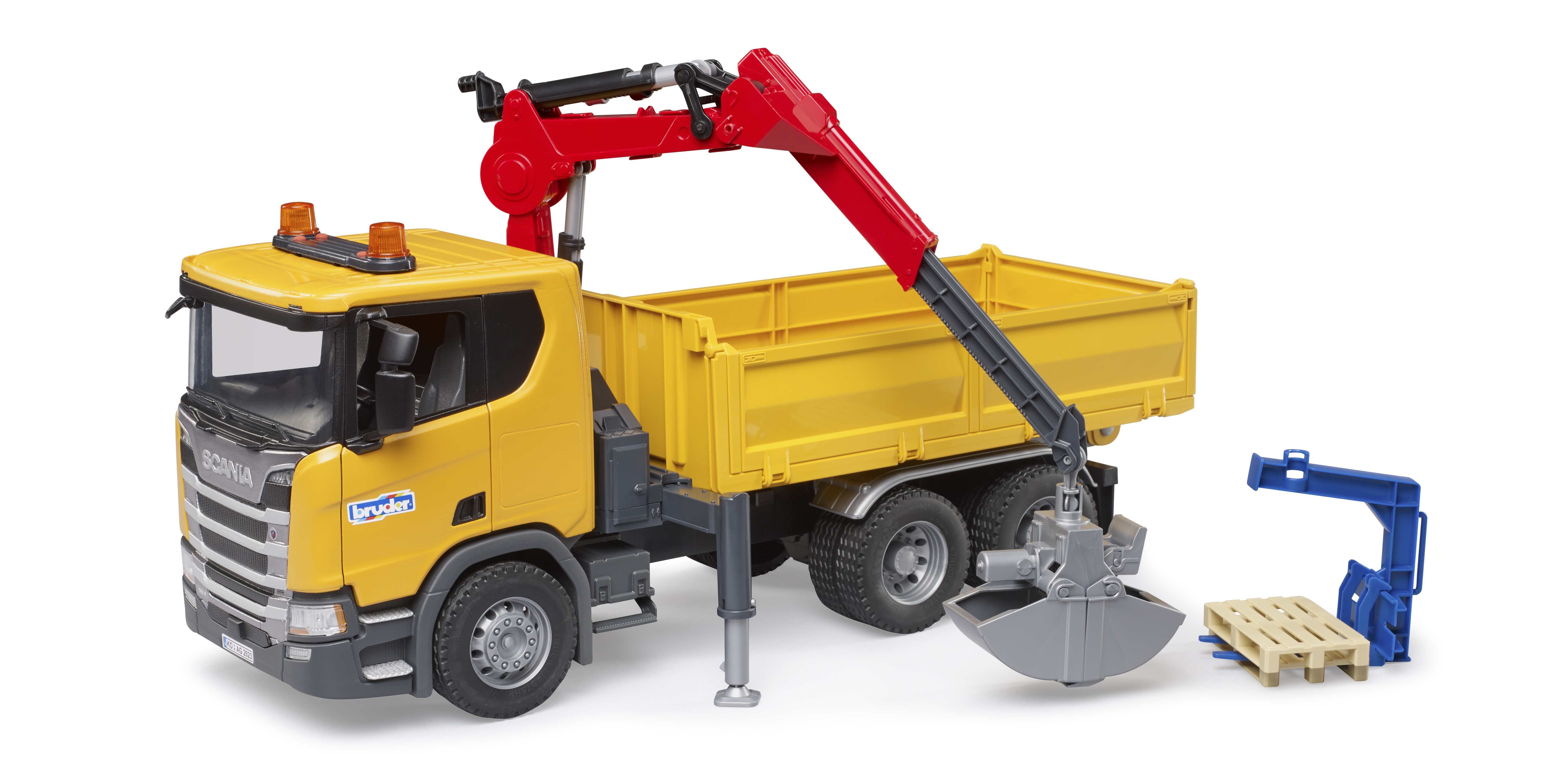 BRUDER 03551 - Scania Super 560R Baustellen-LKW mit Kran und 2 Paletten - Bild 4