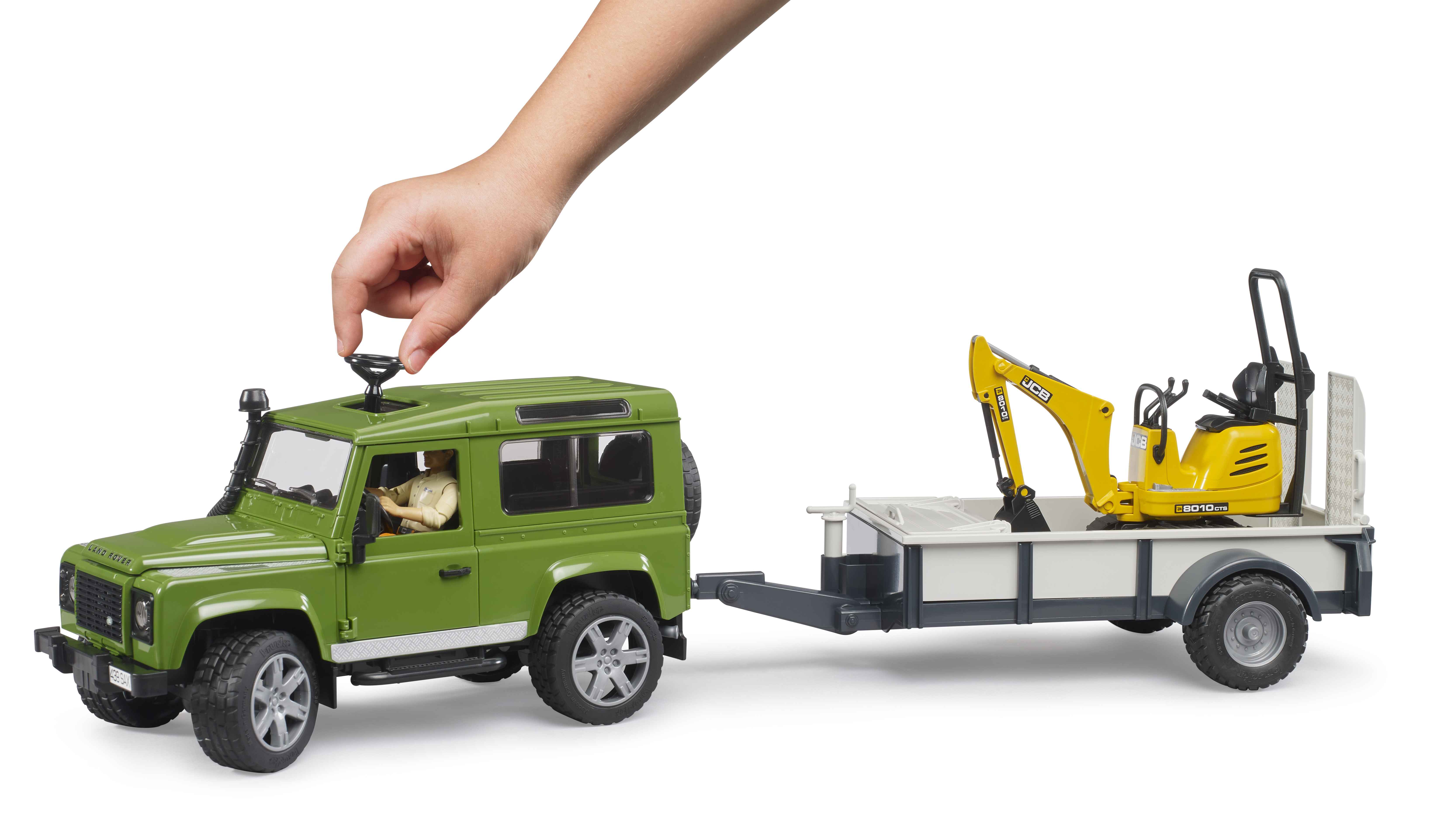 BRUDER 02593 - Land Rover Defender Station Wagon mit Einachsanhänger, JCB Mikrobagger 8010 CTS und Bauarbeiter - Bild 4 BRUDER 02593 - Land Rover Defender Station Wagon mit Einachsanhänger, JCB Mikrobagger 8010 CTS und Bauarbeiter - Bild 4