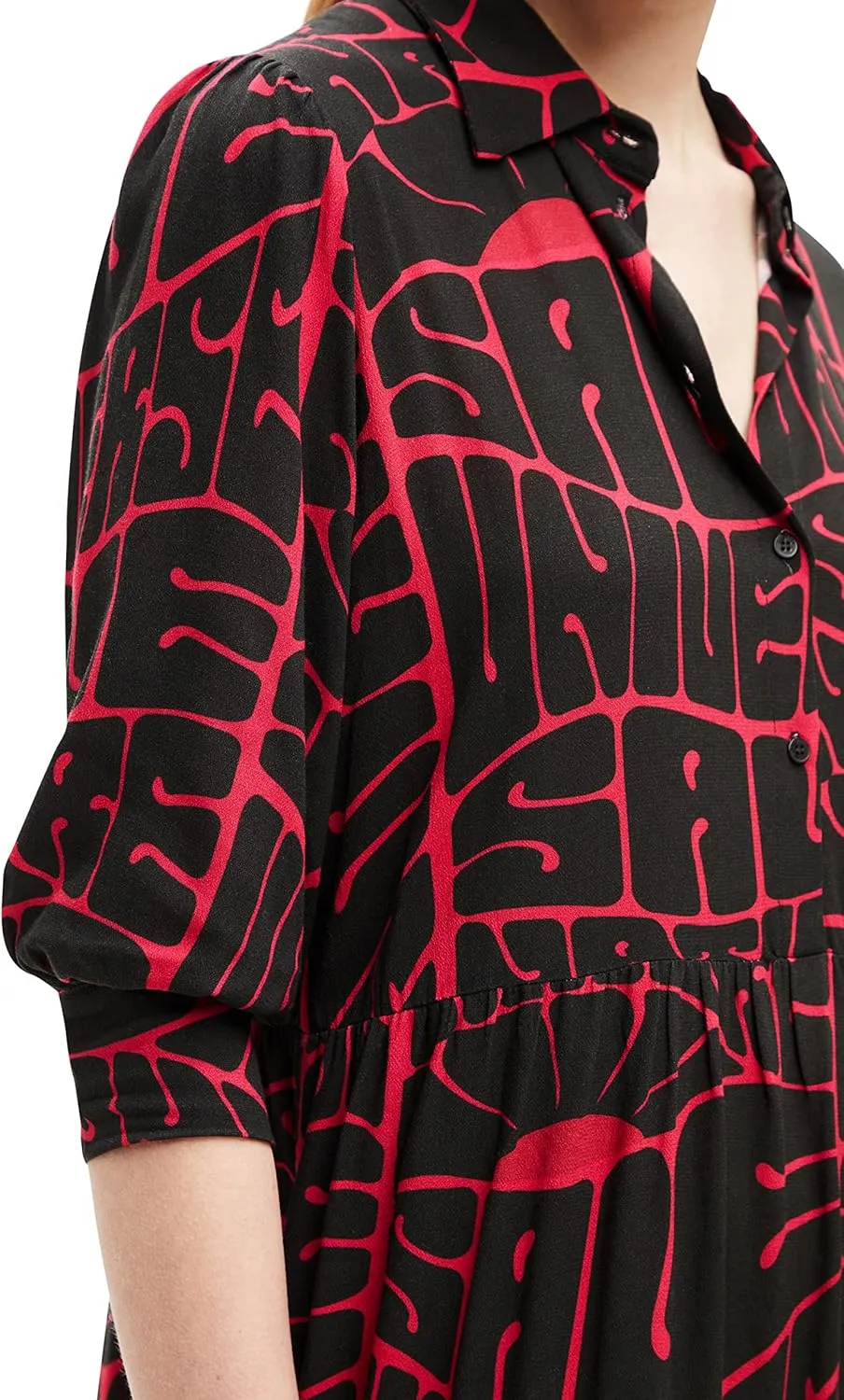 Desigual Damen Kleid - Schwarzes Kleid mit pinkem Schriftzug-Print 22WWVW203001 GR. S Desigual Damen Kleid - Schwarzes Kleid mit pinkem Schriftzug-Print 22WWVW203001 GR. S