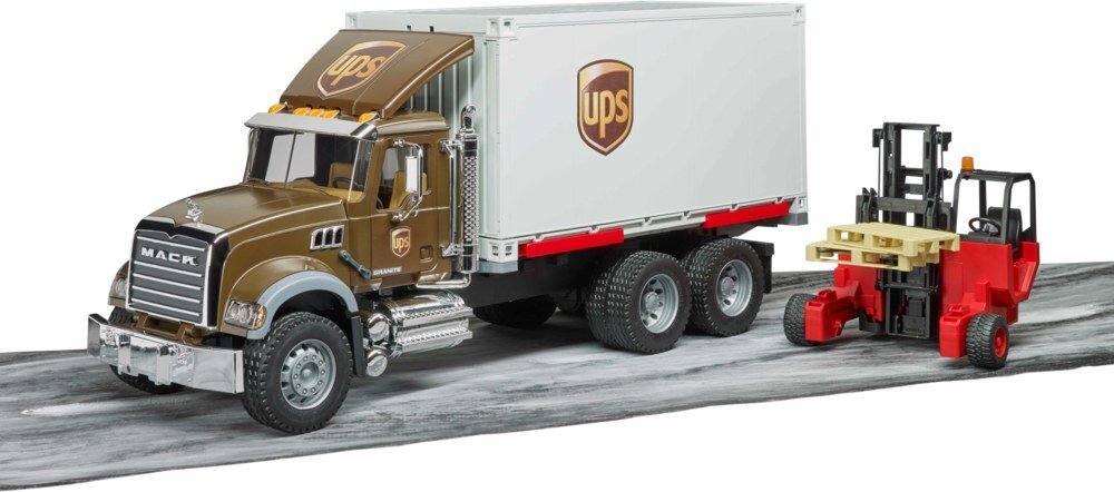 BRUDER 02828 - MACK Granite UPS Logistik-LKW mit Mitnahmestapler lkw, Fahrzeug, Anhänger-LKW, Maschine, Rad