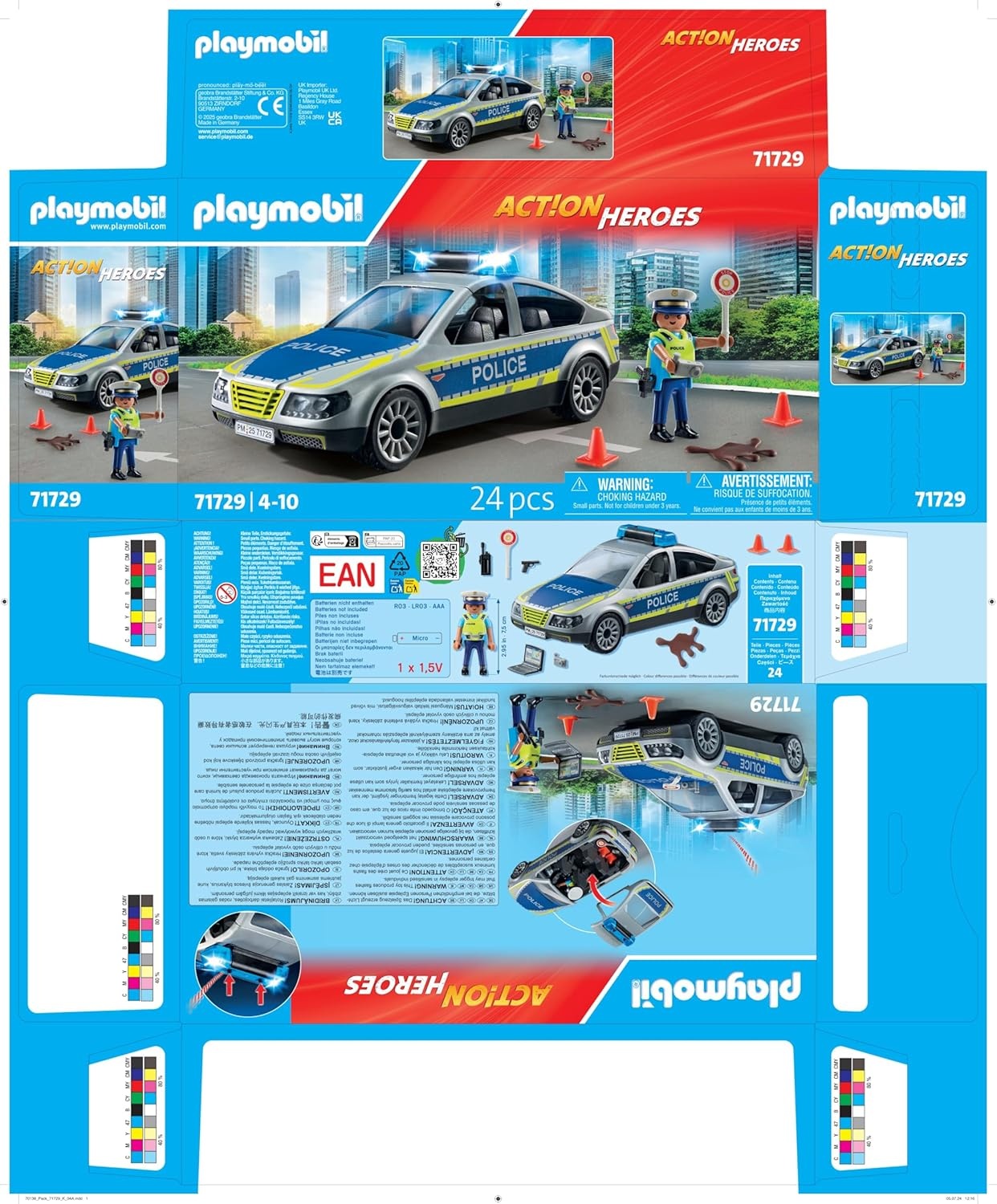 PLAYMOBIL 71729 - Action Heroes: Polizei Streifenwagen mit Licht & Sound Werbung, Plakat, Auto, Fahrzeug, Person