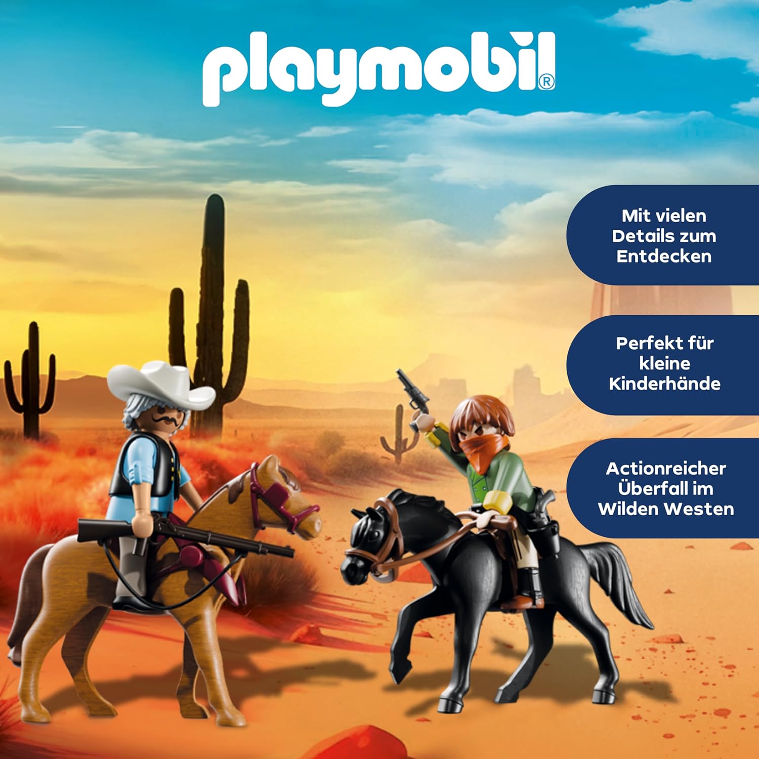Playmobil Set 71862 – Abenteuer im Wilden Westen mit Postkutsche und Figuren Playmobil Western 71862 – Verpackung mit Postkutsche, Pferden und Cowboys in Westernszene