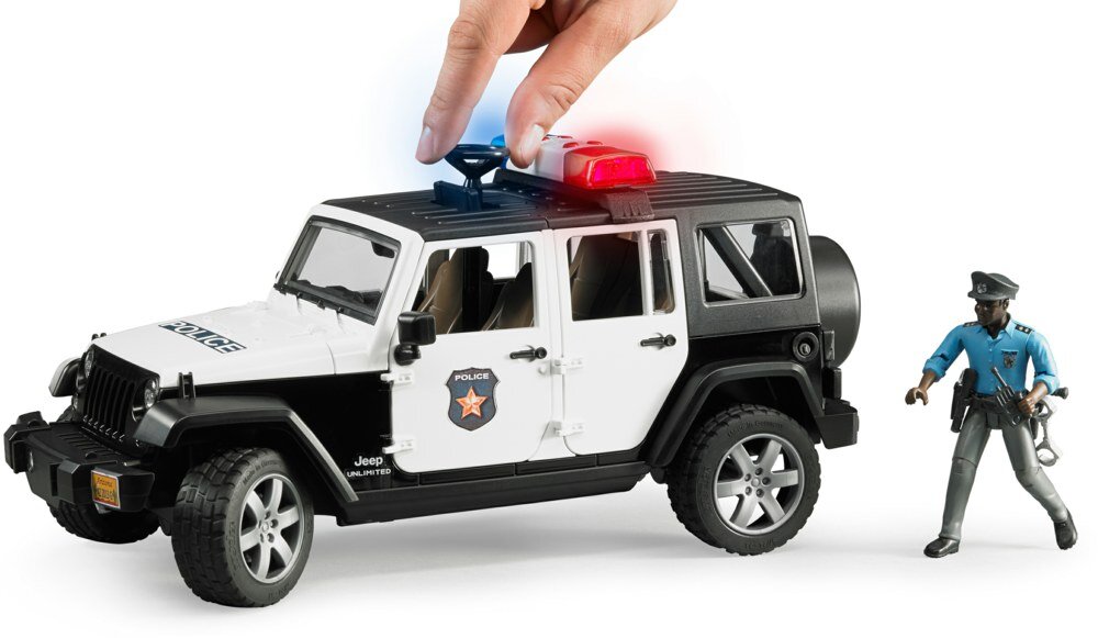 BRUDER 02526 - Jeep Wrangler Unlimited Rubicon Polizei Fahrzeug mit Polizist und Ausstattung Erwachsener, Männlich, Mann, Person, Auto