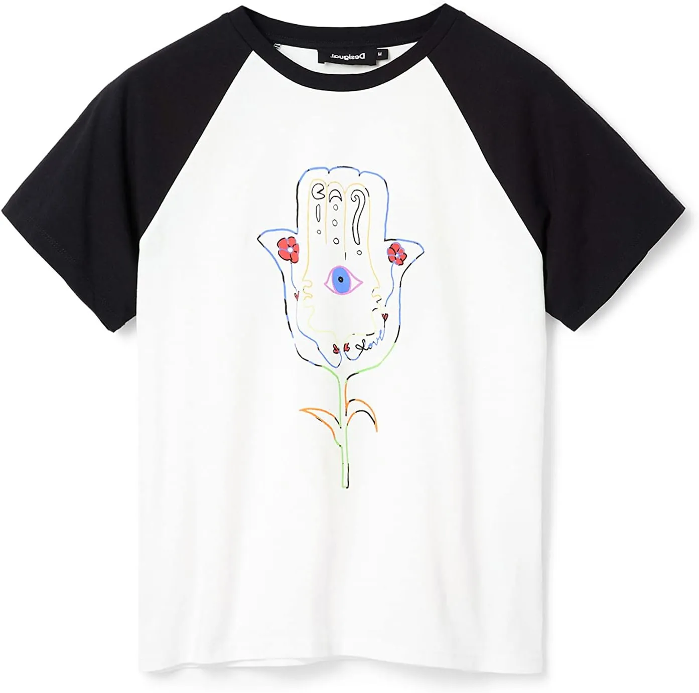 Desigual Damen T-Shirt - Weißes T-Shirt mit Hamsa-Print 22WWTKK22000 GR. XXL Desigual Damen T-Shirt - Weißes T-Shirt mit Hamsa-Print 22WWTKK22000 GR. XXL