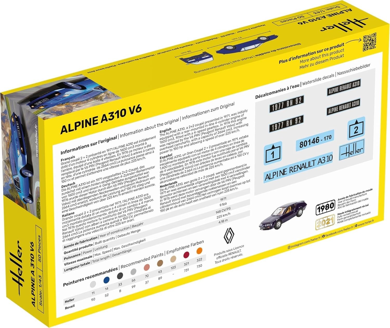 Heller Starter Kit Alpine A310 1:43 Modellbausatz mit Kleber & Farbe, ab 15 Jahren Heller Starter Kit Alpine A310 V6 1:43 Bausatz mit Pinsel, Farbe und Kleber, modellierfreundlich, Detailmaßstab 97×38 mm, ab ca. 15 Jahren, Adapter, Elektronik, Auto, Transport, Fahrzeug