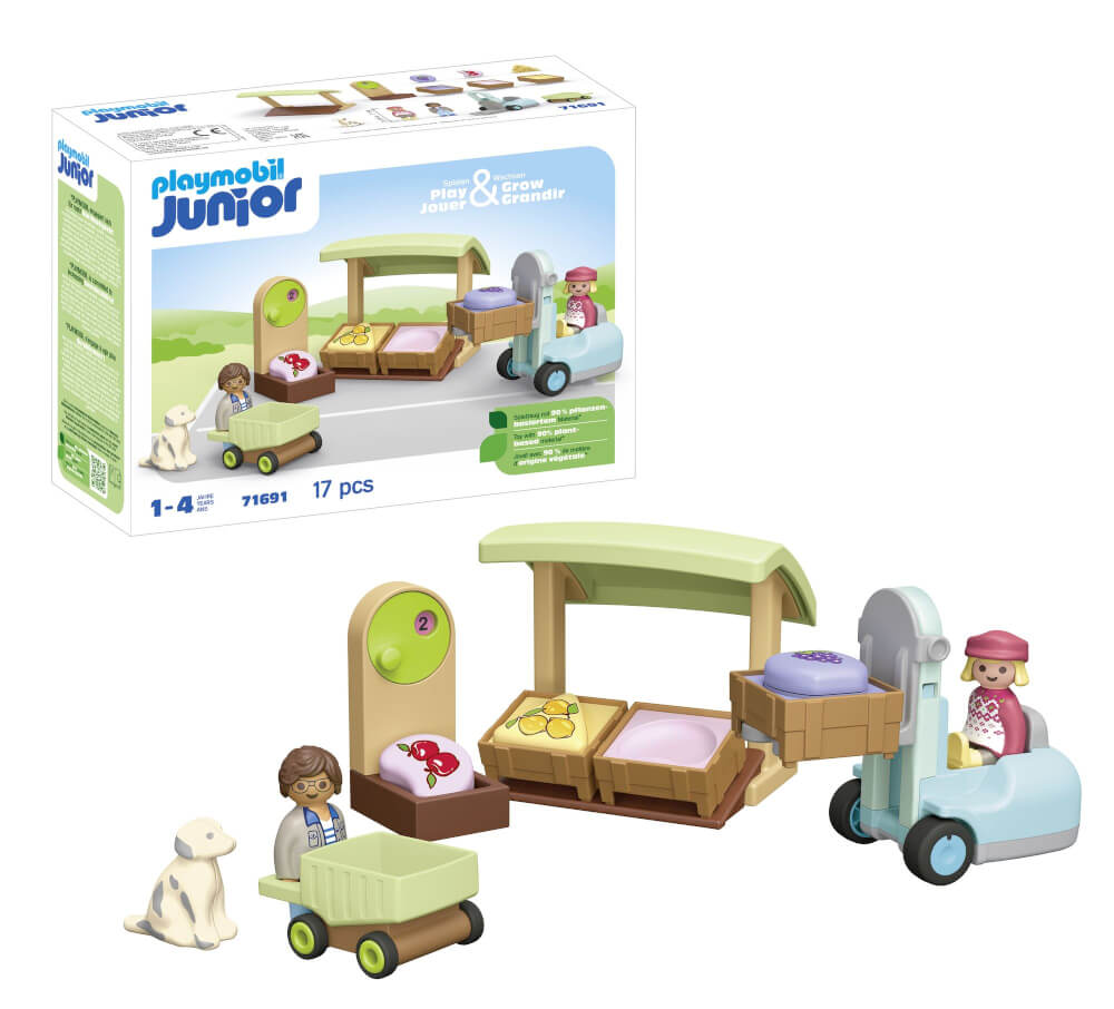 PLAYMOBIL, 71691, Junior:, Bio-Marktstand, &, Gabelstapler