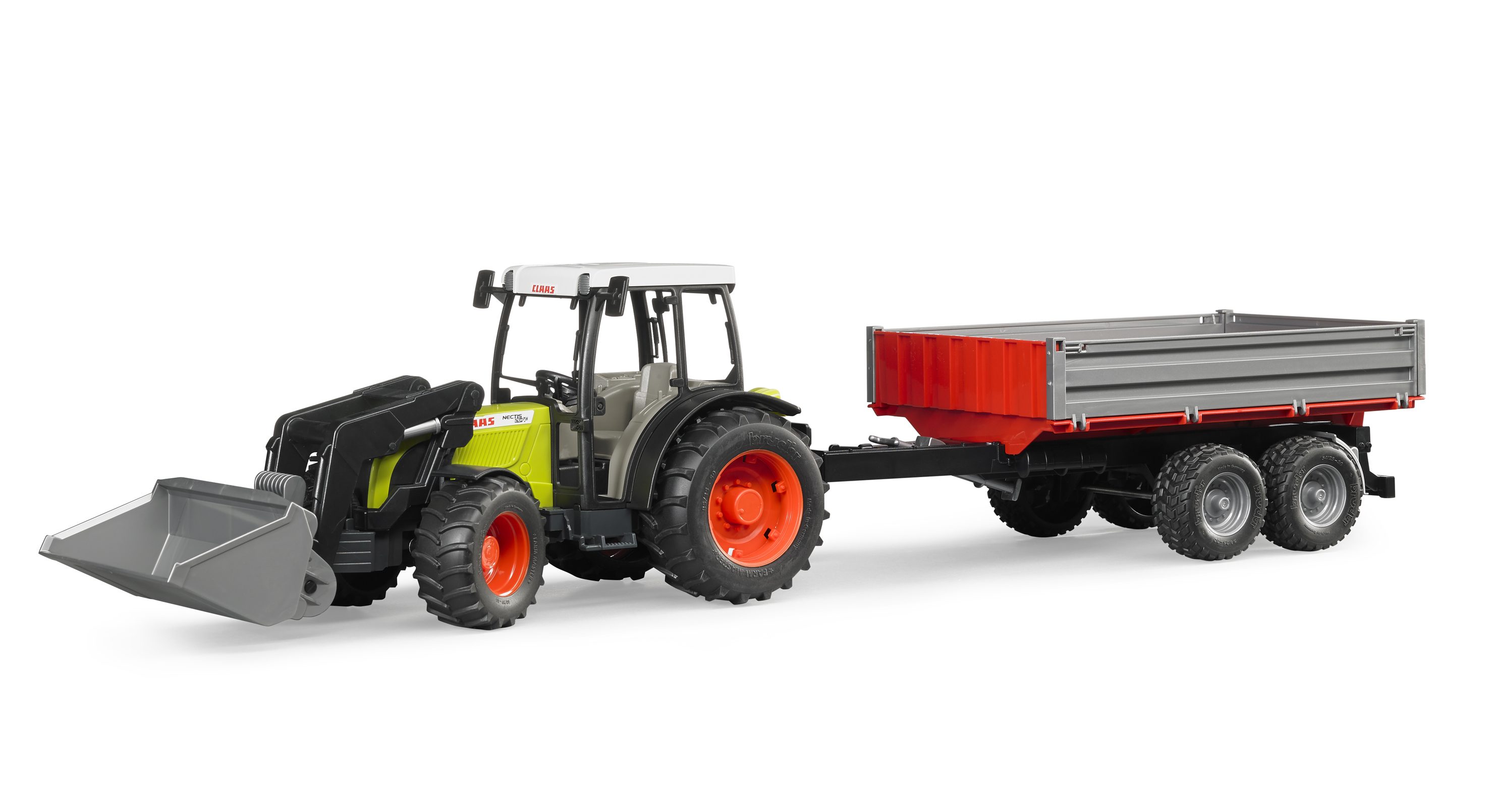 BRUDER 02112 - Claas Nectis 267 F mit Frontlader und Bordwandanhänger