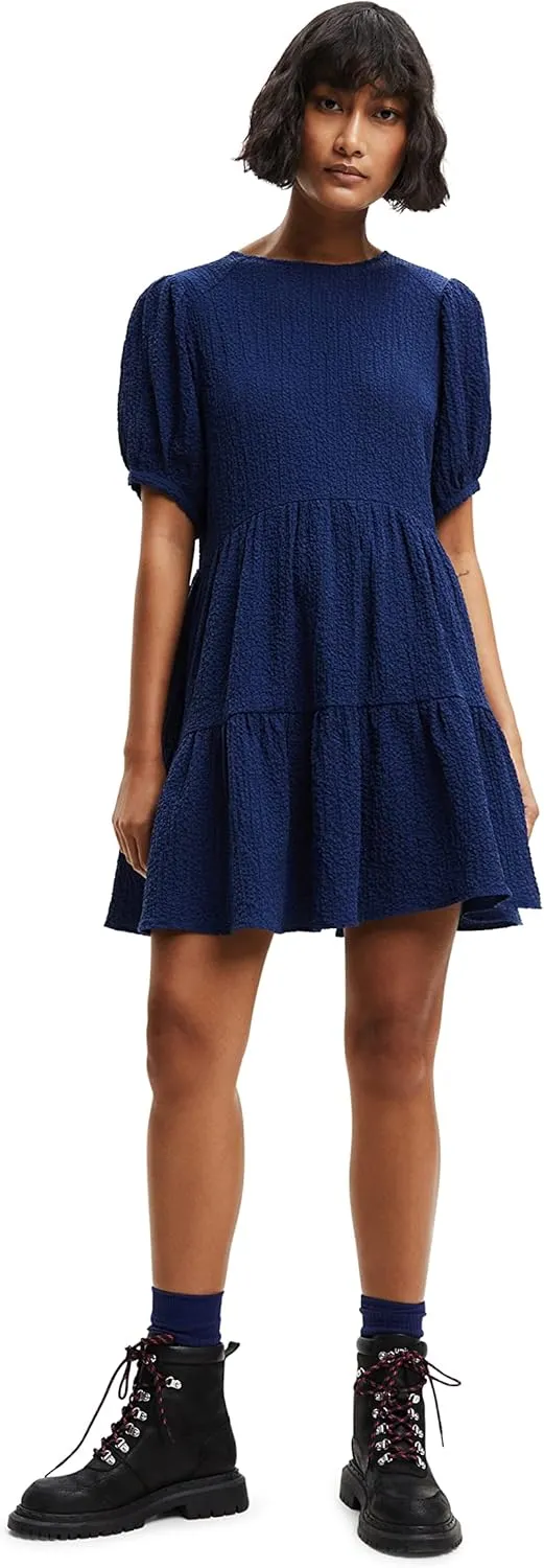 Desigual Damen Kleid - Blaues Kleid mit Puffärmeln 22WWVW735010 GR. XS Desigual Damen Kleid - Blaues Kleid mit Puffärmeln 22WWVW735010 GR. XS
