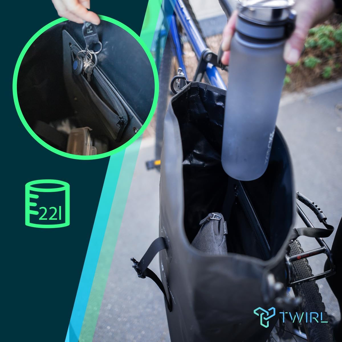 TWIRL 123200 – Gepäckträgertasche CARRY S 22 L Schwarz