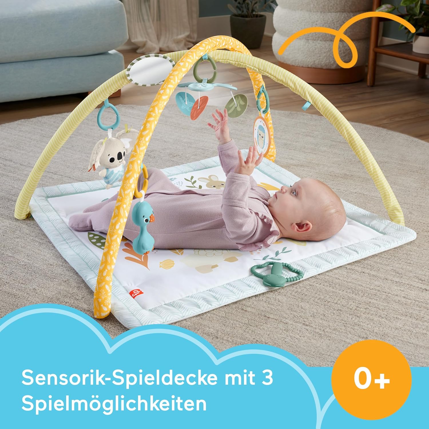 Fisher-Price Simply Senses Sensorische Erlebnisdecke mit 6 Spielzeugen HRB15 Baby, Person