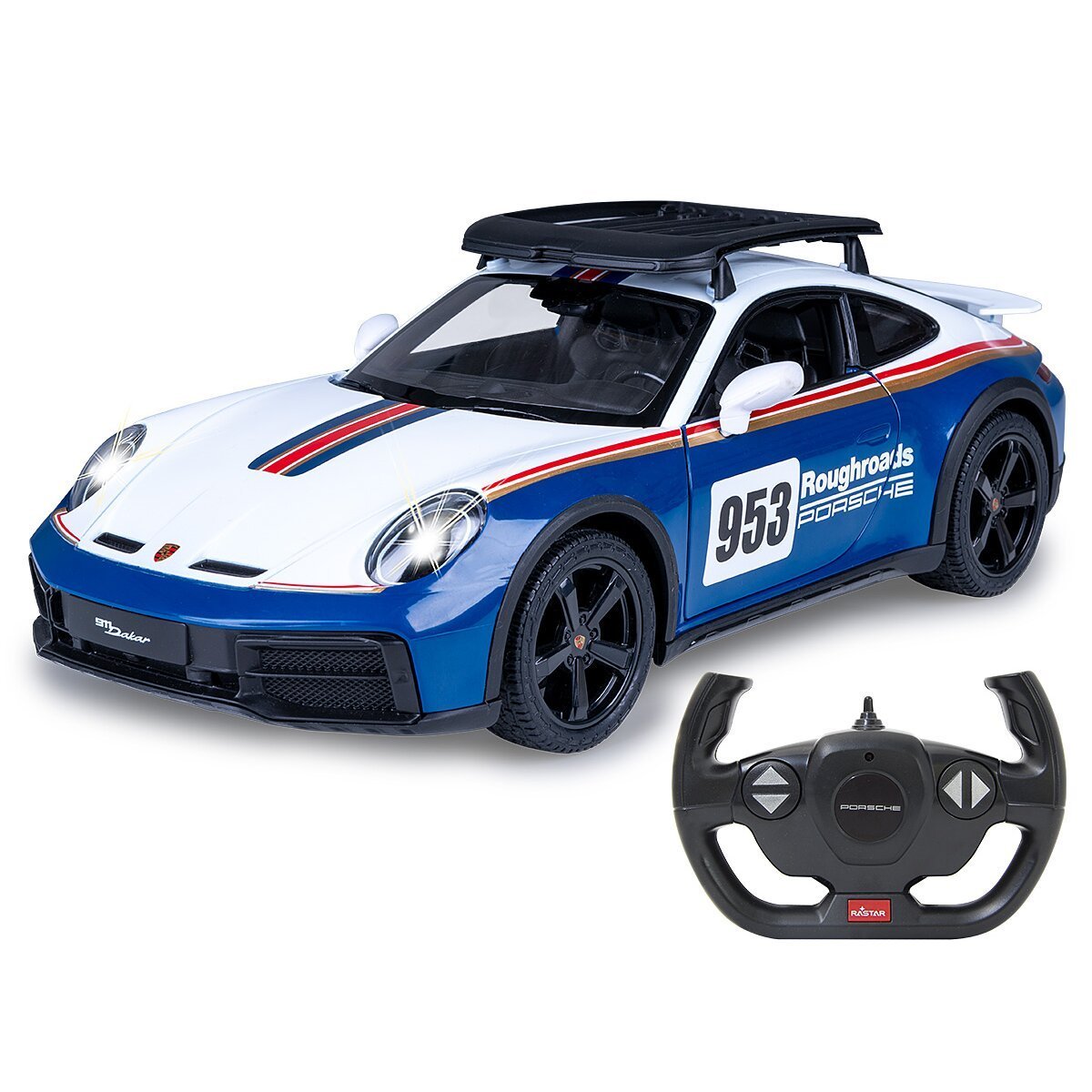 JAMARA Porsche 911 Dakar Performance 1:14 blau 2,4GHz Tür manuell ab 6 Jahren