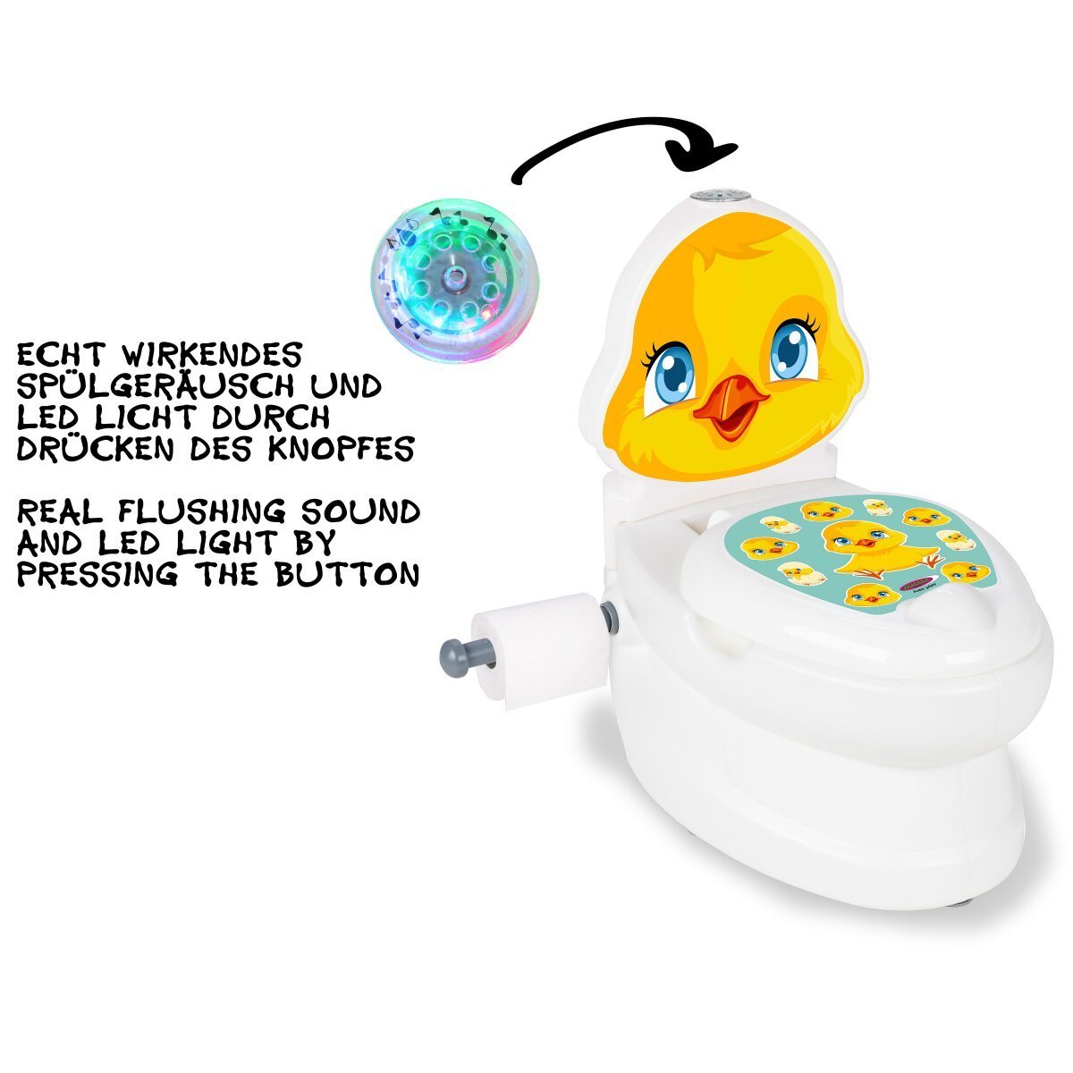 JAMARA Meine kleine Toilette Küken mit Spülsound und Toilettenpapierhalter ab 18 Monaten
