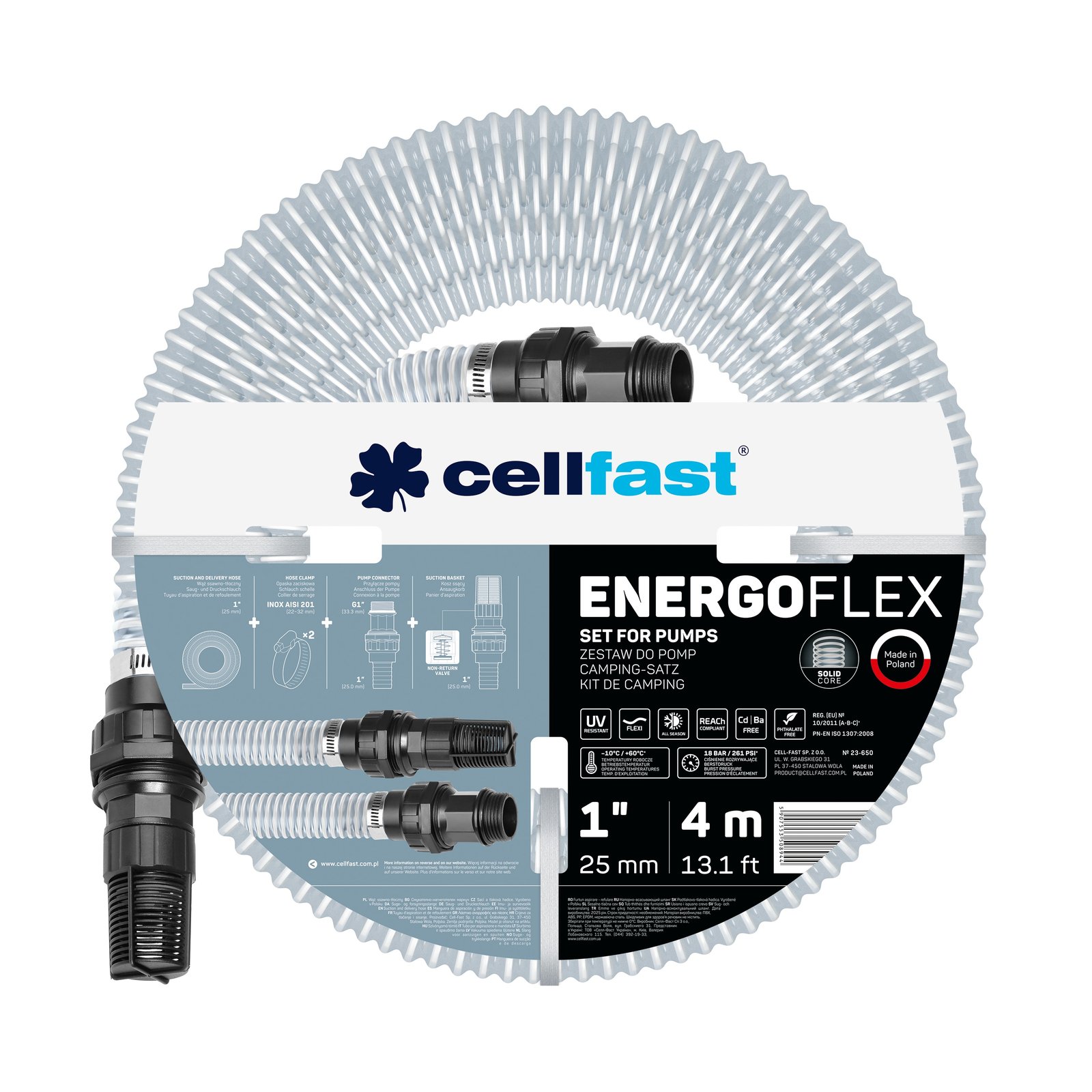 Cellfast 1'' Saugschlauchgarnitur mit it Saugkorb und Armaturen für Gartenpumpen 4 m Cellfast 1'' Saugschlauchgarnitur mit it Saugkorb und Armaturen für Gartenpumpen 4 m