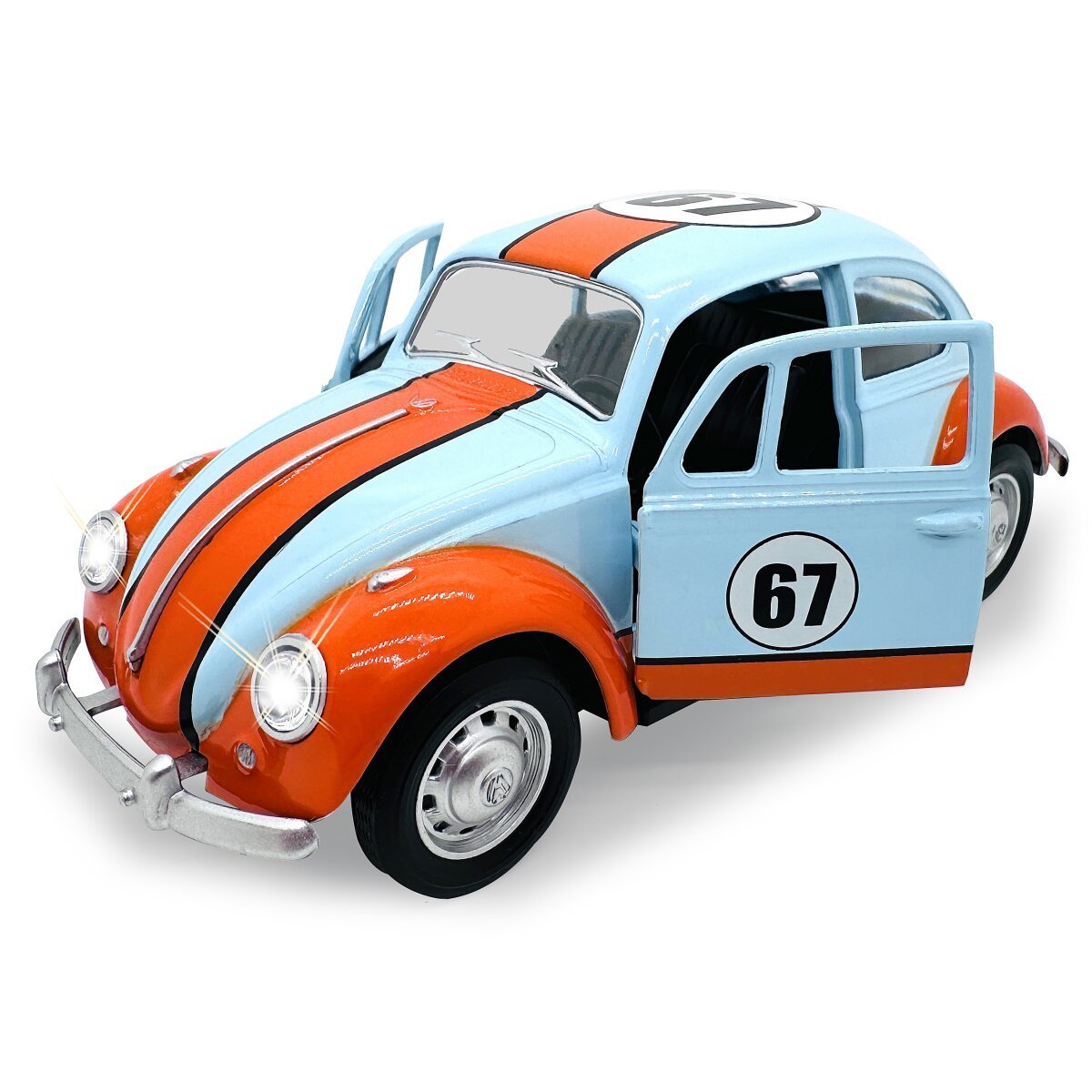 JAMARA Volkswagen Classical Beetle 1967 Diecast 1:28 hellblau inkl. Knopfzellen ab 3 Jahren