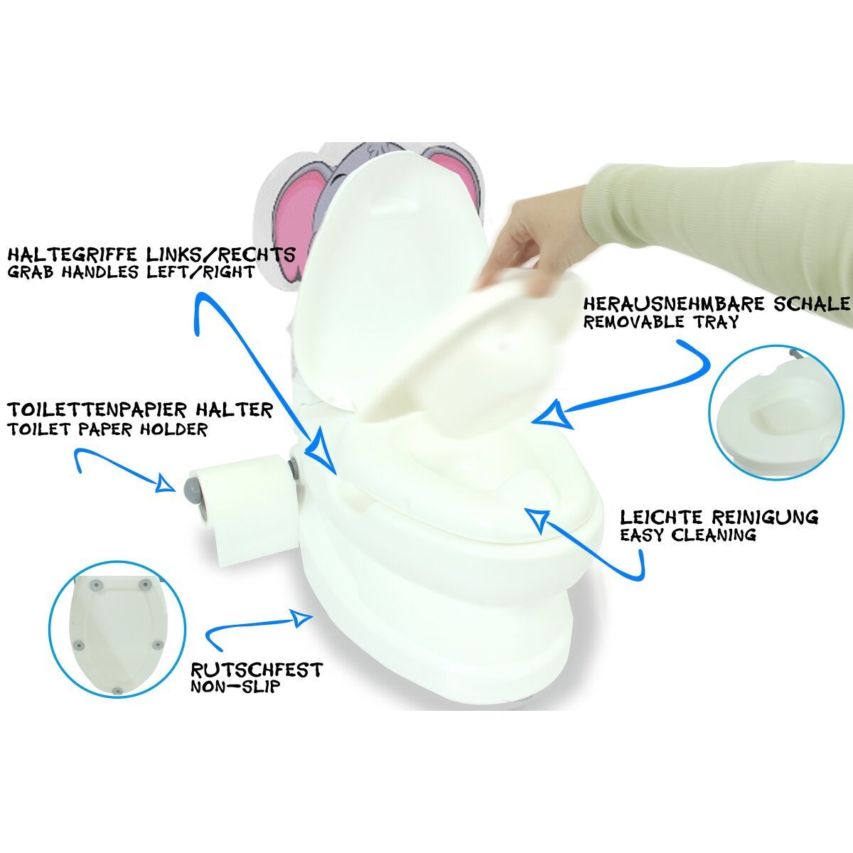 JAMARA Meine kleine Toilette Elefant mit Spülsound und Toilettenpapierhalter ab 18 Monaten