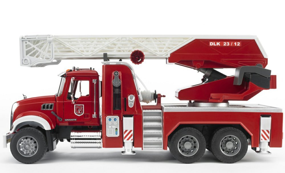 BRUDER 02821 - MACK Granite Feuerwehrleiterwagen mit Pumpe Maschine, Rad, Transport, Lastwagen, Fahrzeug