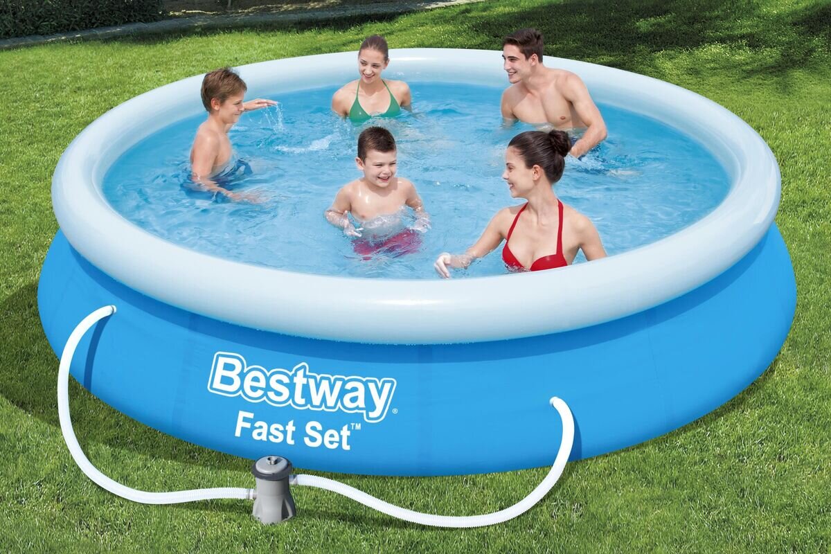 Fast Set Pool-Set, rund, mit Filterpumpe 366 x 76 cm Fast, Set, Pool-Set, rund, mit, Filterpumpe, 366, x, 76, cm, Person, Schwimmen, Wasser, Gras, Schwimmbad, Person, Schwimmen, Wasser, Gras, Schwimmbad, Person, Schwimmen, Wasser, Gras, Schwimmbad