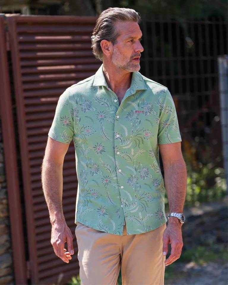 NZA 26CN588SMG/M Hemd - Kurzarm / Grün / Blumen - M