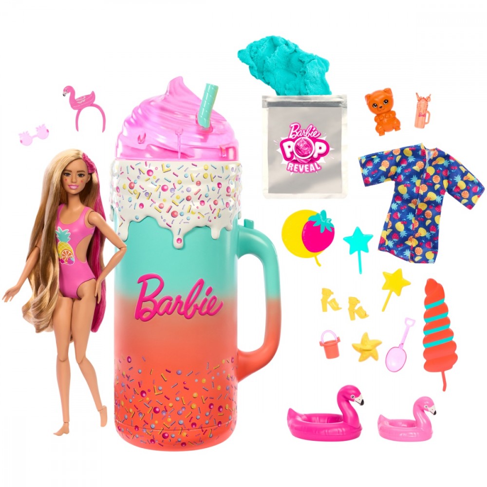 Barbie Pop Reveal Rise and Surprise Puppe, Fruit Serie, mit Squishy-Tier & Zubehör Barbie, Pop, Reveal, Rise, and, Surprise, Puppe, Fruit, Serie, mit, Squishy-Tier, &, Zubehör