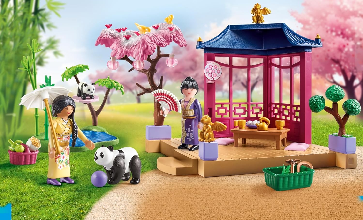 PLAYMOBIL 71762 - My Life: Asiatischer Garten mit Pandafütterung & Teezeremonie Draußen, Spielbereich, Person, Gras, Spielbereich im Freien