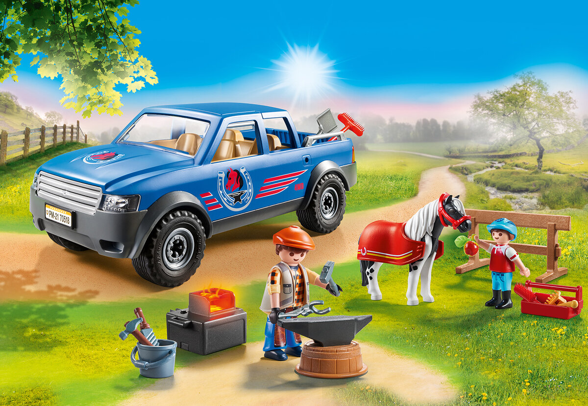 PLAYMOBIL 70518 Mobiler Hufschmied Auto, Kleintransporter, Person, Rad, Gras