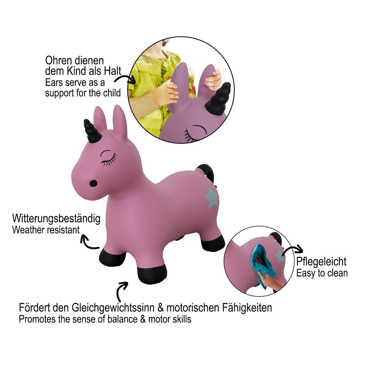 JAMARA Hüpftier Einhorn HoppyDoo pink mit Pumpe ab 12 Monaten