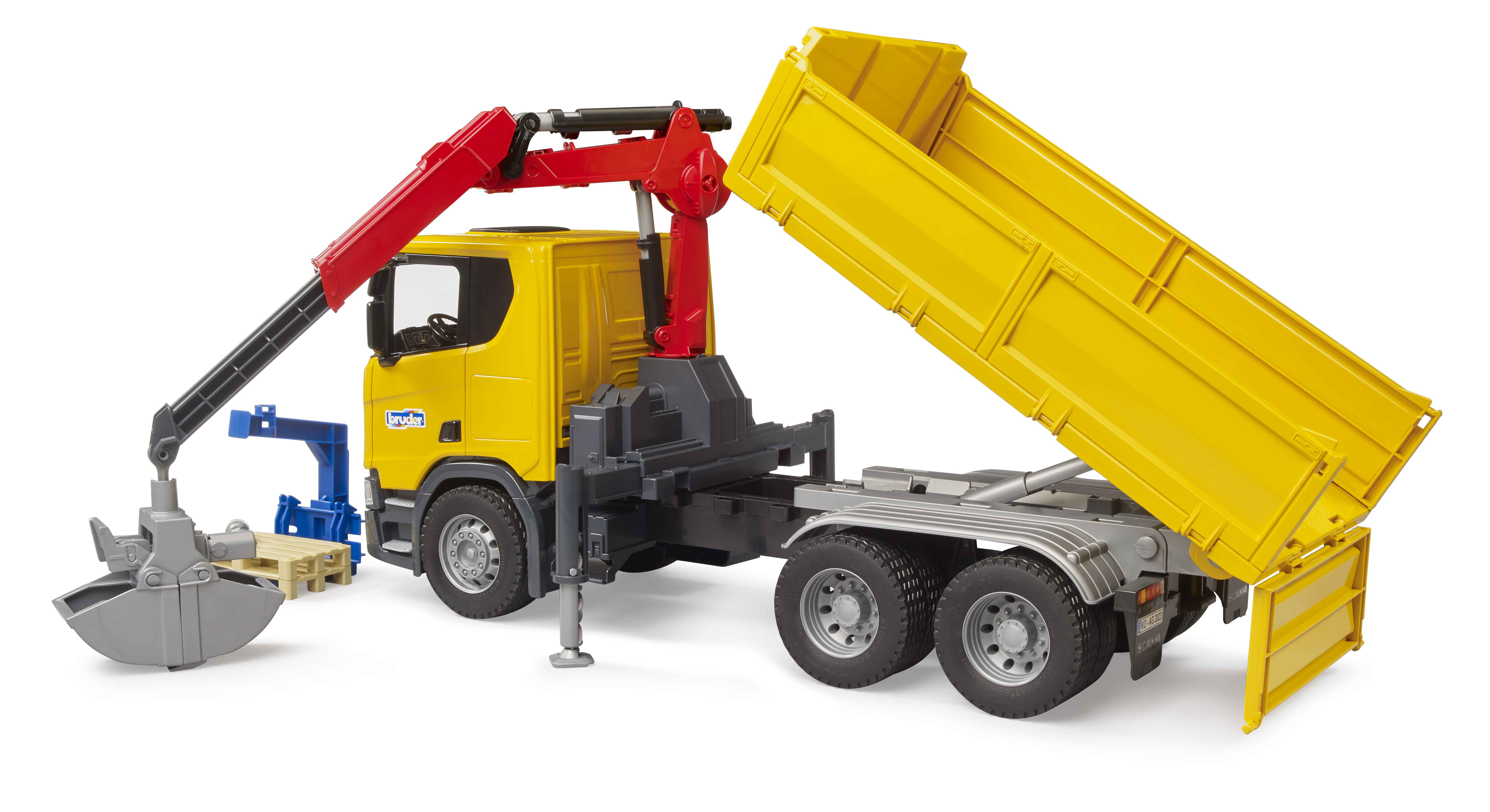 BRUDER 03551 - Scania Super 560R Baustellen-LKW mit Kran und 2 Paletten - Bild 3
