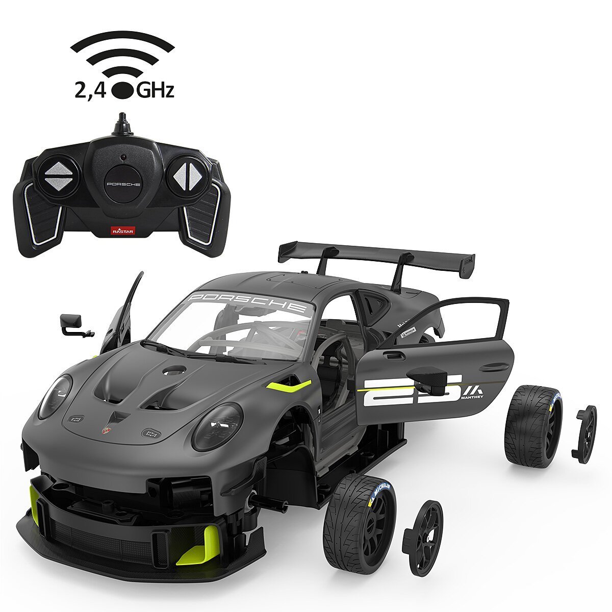 JAMARA Porsche 911 GT2 RS Clubsport 25 1:18 grau 2,4 GHz Bausatz ab 8 Jahren