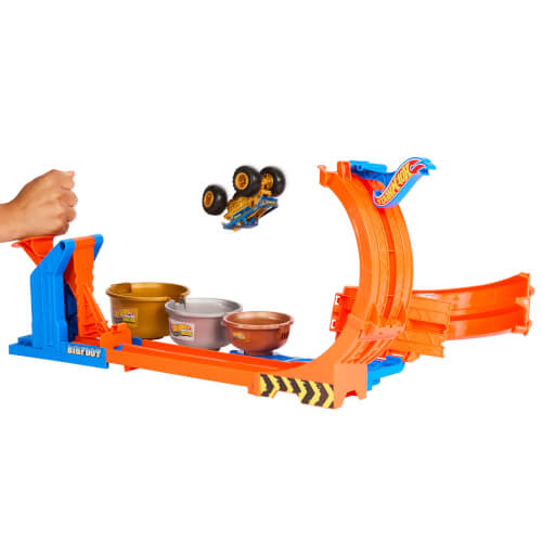 Hot Wheels Monster Trucks Loop & Flip Trophy Challenge-Spielset und Die-Cast-Bigfoot Spielzeugtruck