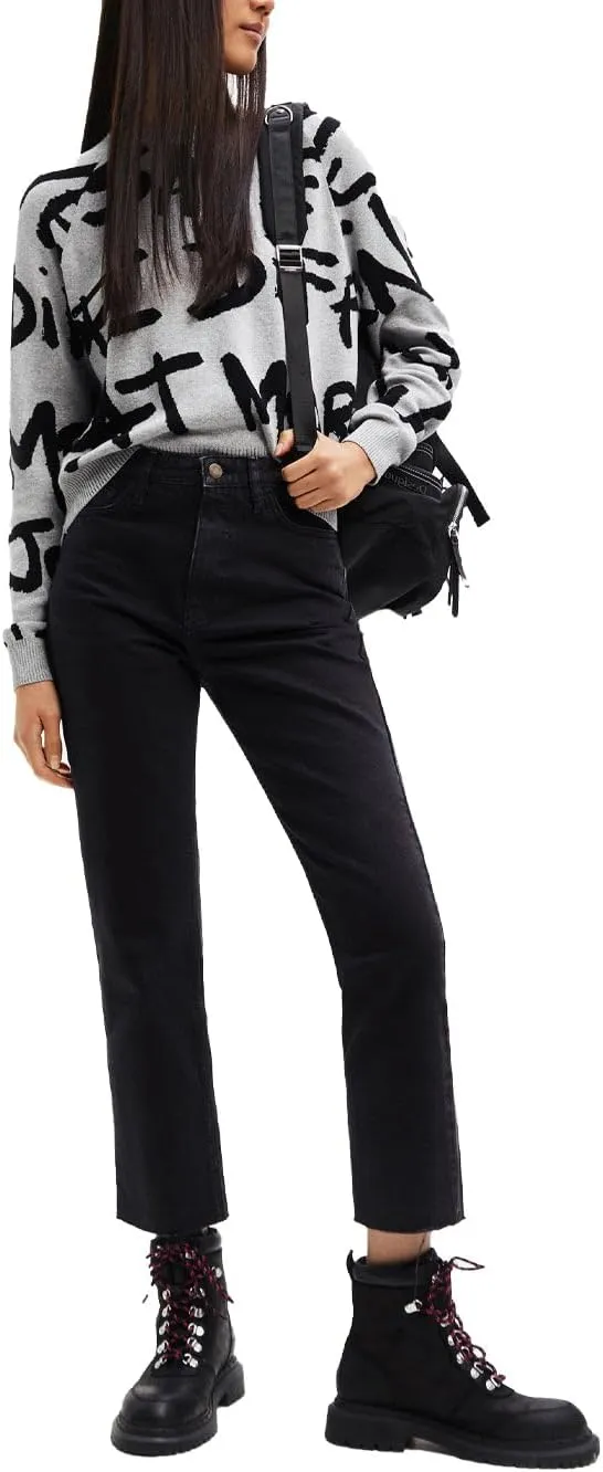 Desigual Damen Pullover - Grauer Sweater mit Statement-Print 22WWJFA62042 GR. S