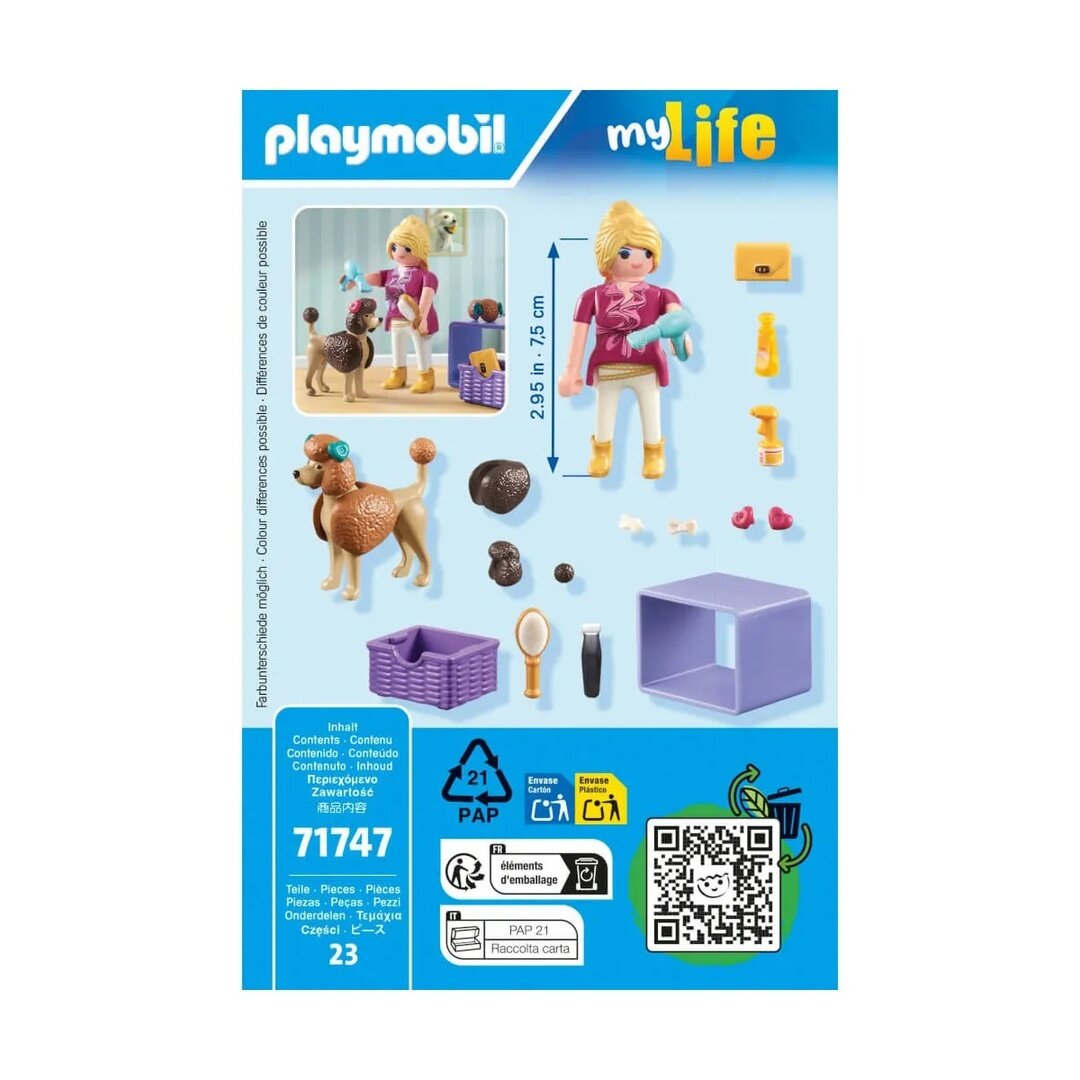 PLAYMOBIL 71747 - My Life: Hundefriseurin mit Pudel und Styling-Zubehör Figur, Person, QR Code