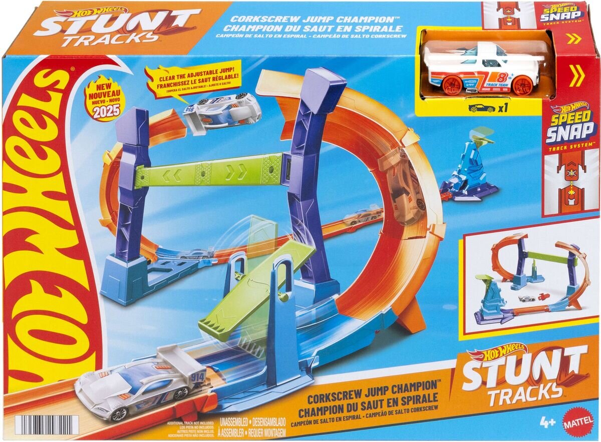 Hot Wheels Stunttracks Sprung durch die Spirale Trackset und Spielzeugauto im Maßstab 1:64, Track-Schnellstecksystem Spielzeug, Maschine, Rad, Auto, Fahrzeug, Spielzeug, Maschine, Rad, Auto, Fahrzeug, Spielzeug, Maschine, Rad, Auto, Fahrzeug