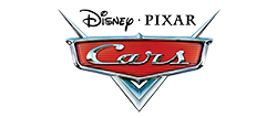 Disney·Pixar Cars – offizielles Logo der Animationsfilm‑Reihe Disney · Pixar Cars Logo – silberner „Cars“-Schriftzug auf rotem Chromschild unter dem Disney·Pixar‑Schriftzug