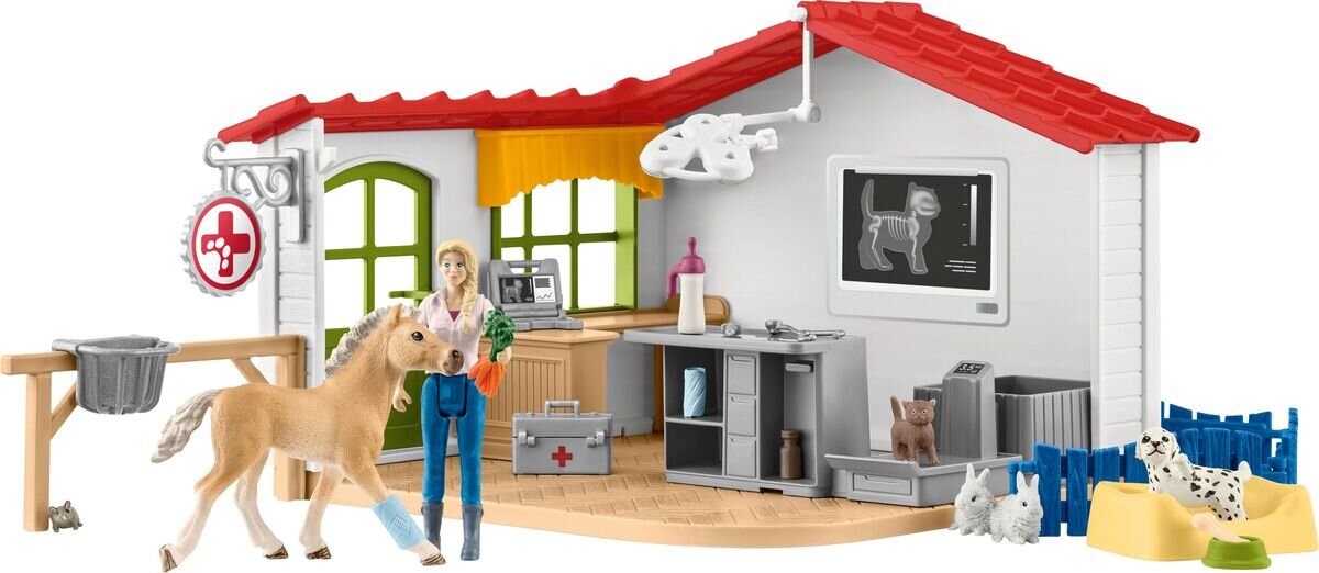 schleich Farm World 42502 Tierarzt-Praxis mit Haustieren Drinnen, Innenarchitektur, Höhle, Person