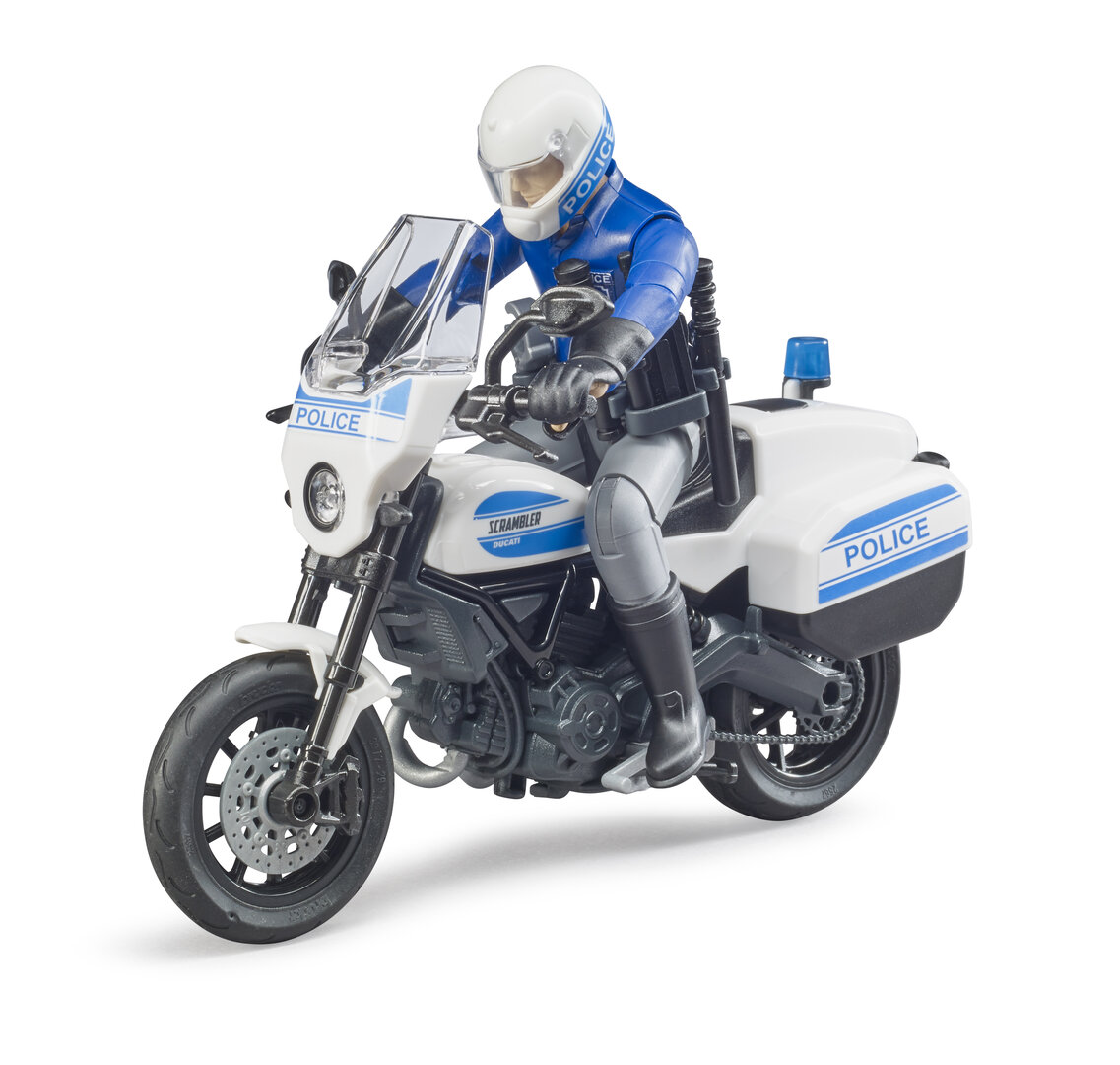 Bruder, 62731, Bworld, Scrambler, Ducati, Polizeimotorrad, Und, Polizist, Schutzhelm, Helm, Motorrad, Mann, Person
