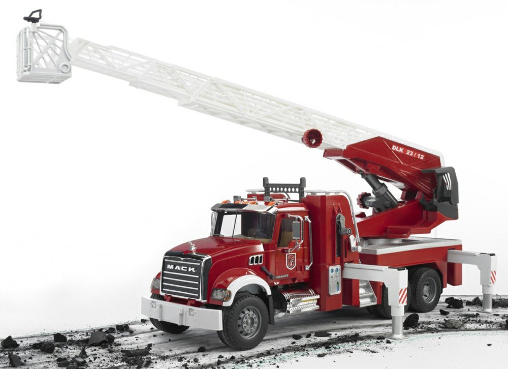 BRUDER 02821 - MACK Granite Feuerwehrleiterwagen mit Pumpe Maschine, Rad, Transport, Fahrzeug, Lastwagen