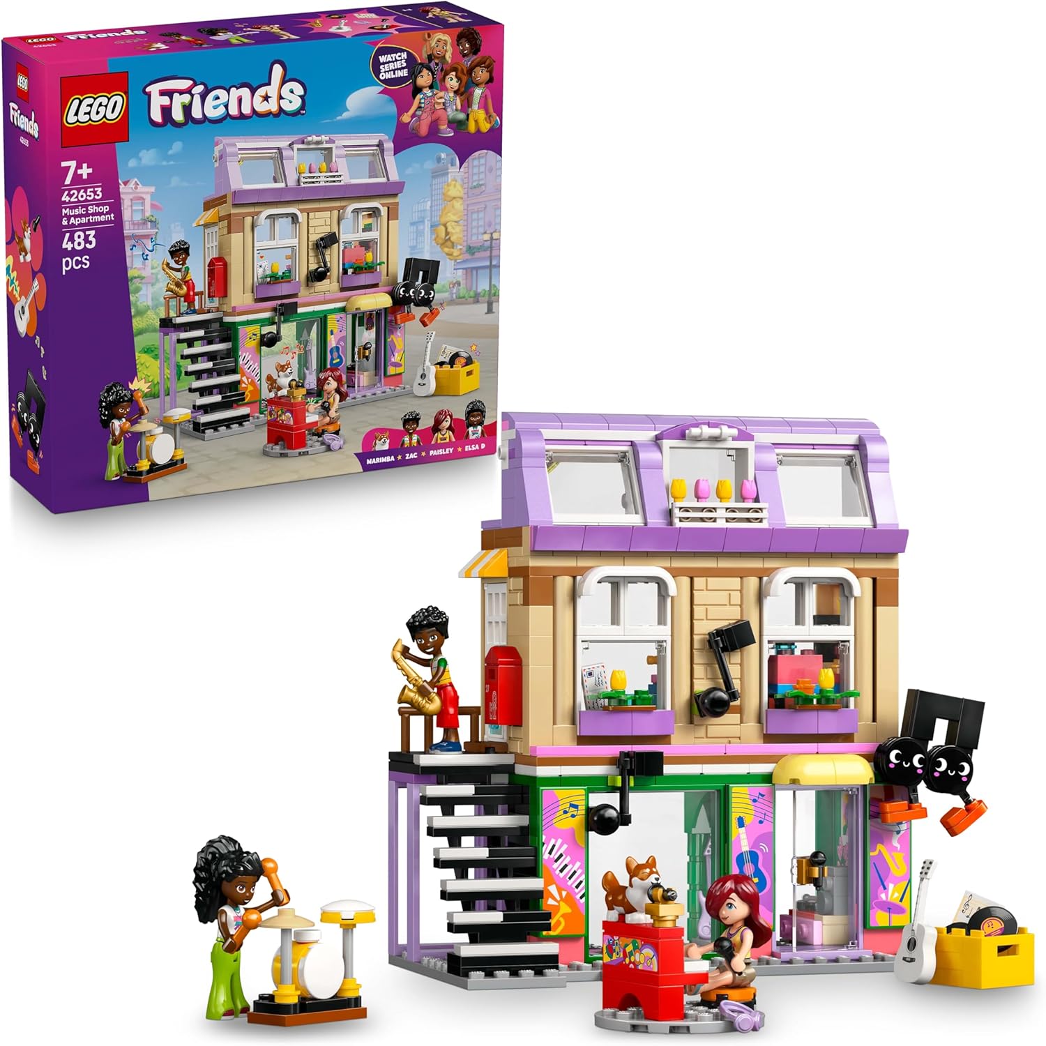 LEGO® Friends 42653 Musikladen Wohnung LEGO® Friends 42653 Musikladen Wohnung – Verpackung, Zubehör und Details sichtbar