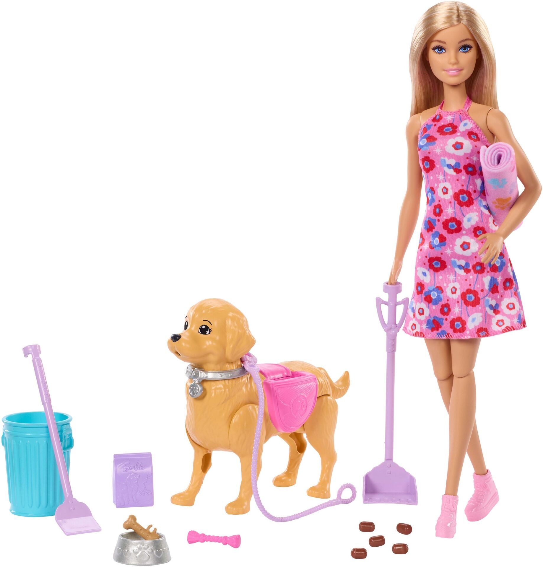 Barbie Malibu Hundespaziergang Spielset, enthält Puppe, Hund zum Spazierengehen und Häufchenmachen & Zubehör - Mattel - Puppe - Mattel - Barbie Malibu Hundespaziergang Spielset, enthält Puppe, Hund zum Spazierengehen und Häufchenmachen &