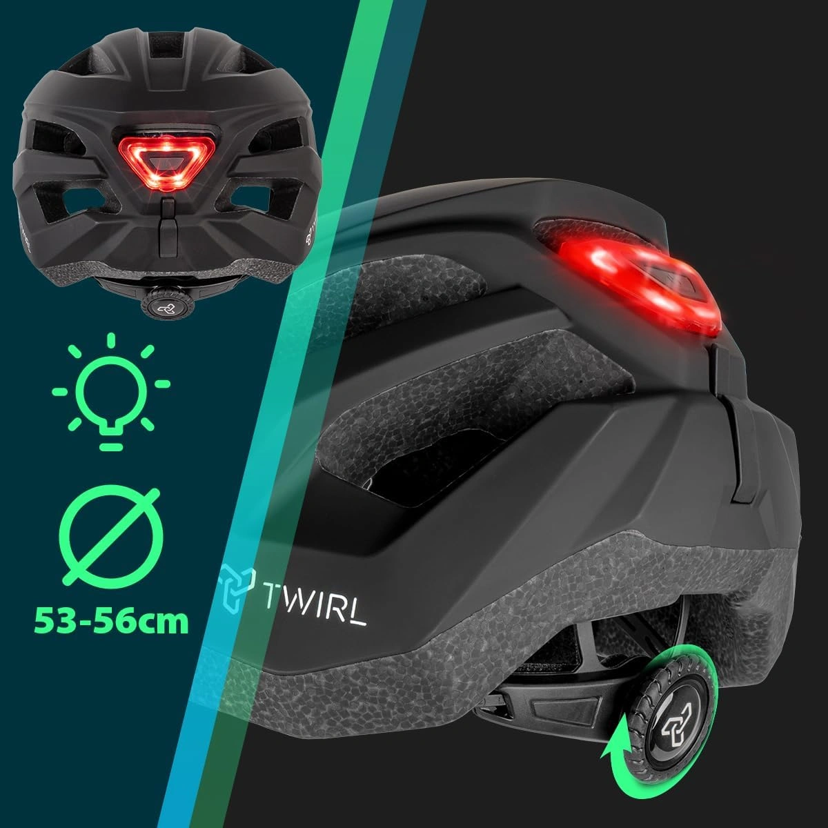 TWIRL 730471 – Fahrradhelm City One 57–60 cm Schwarz mit LED TWIRL 730471 – Fahrradhelm City One 57–60 cm Schwarz mit LED