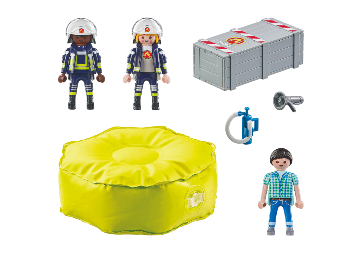 PLAYMOBIL 71465 Feuerwehrleute mit Luftkissen Schutzhelm, Junge, Kind, Männlich, Person