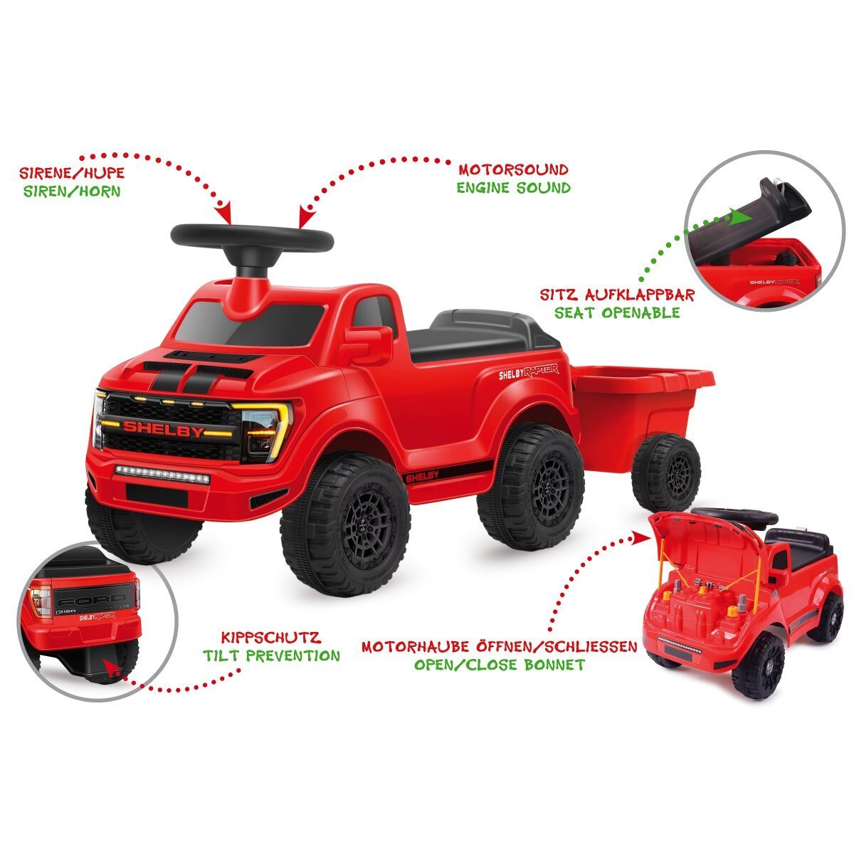 JAMARA Rutscher Shelby Ford F-150 Raptor mit Anhänger rot ab 18 Monaten