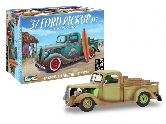 Revell_14516_37_Ford_Pickup_with_Surfboard_2N1_Revell_Modellbausatz, Kleintransporter, Transport, Lastwagen, Fahrzeug