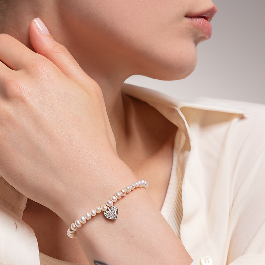 Thomas Sabo Armband Charm-Club Weiße Perlen Mit Herz Länge 20 Cm A1986-199-14 Zubehor, Finger, Hand, Armreif, Schmuck