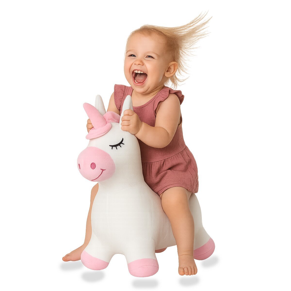 JAMARA Hüpftier Einhorn HoppyDoo mit Plüschbezug und Pumpe ab 12 Monaten