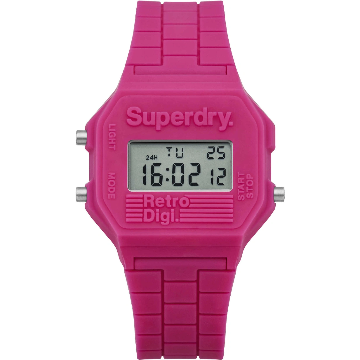 Superdry SYL201P „Retro Digi Pink“ - Unisex-Digitaluhr, 35 mm, Silikon, Kunststoff Superdry SYL201P „Retro Digi Pink“ - Unisex-Digitaluhr, 35 mm, Silikon, Kunststoff