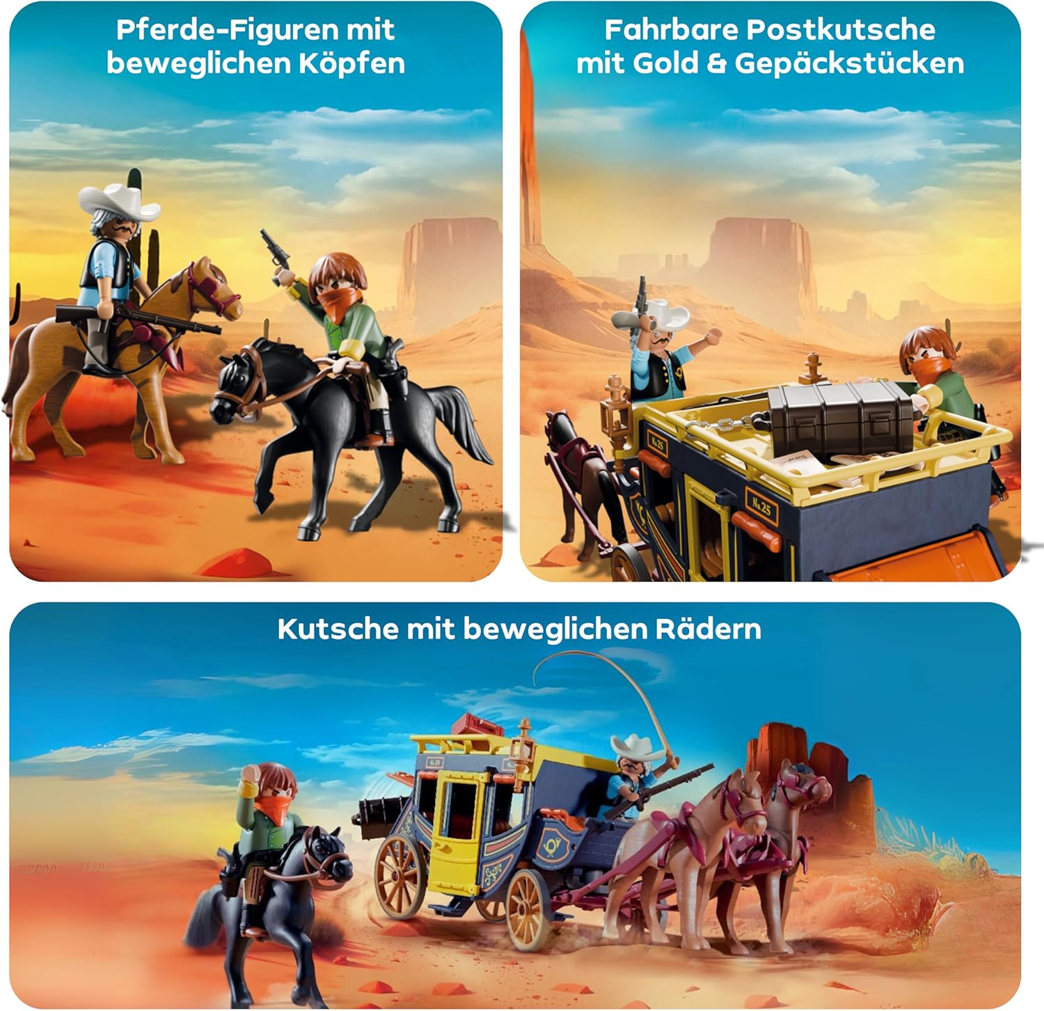 Playmobil Set 71862 – Abenteuer im Wilden Westen mit Postkutsche und Figuren Playmobil Western 71862 – Verpackung mit Postkutsche, Pferden und Cowboys in Westernszene
