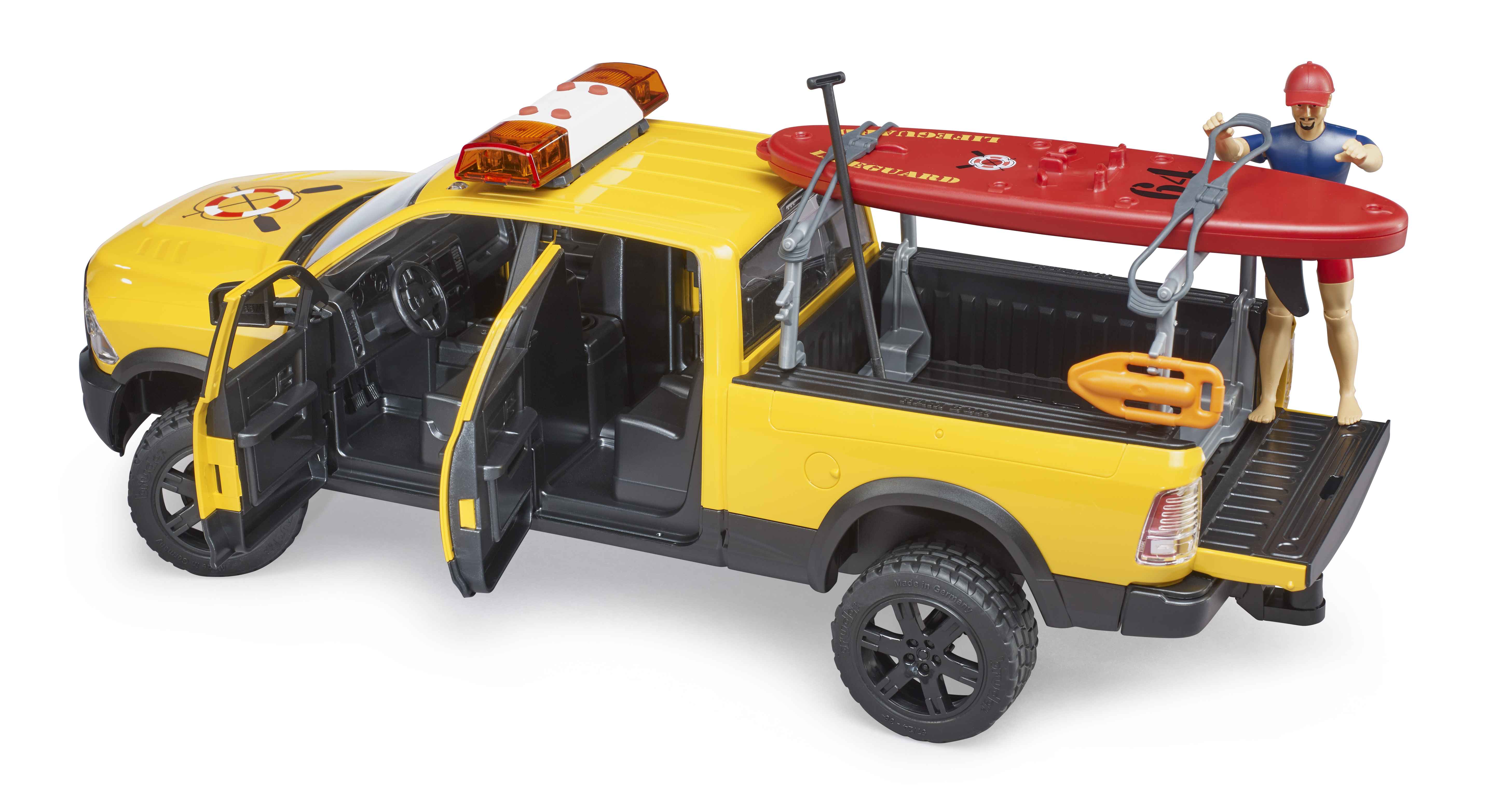 BRUDER 02506 - RAM 2500 Power Wagon Life Guard mit Figur, Stand Up Paddle und Light & Sound Modul - Bild 4