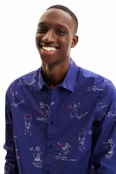 Desigual Herren Hemd - Blau, Bedruckt 22WMCW325158 GR. M