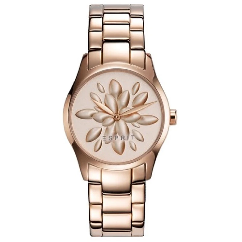 ESPRIT Damenarmbanduhr - Roségold, Blumen-Zifferblatt, Edelstahl